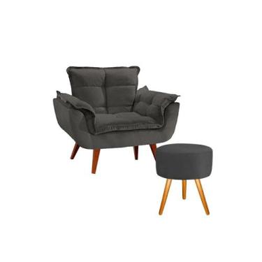 Imagem de Conjunto 1 Poltrona Opala com 1 Puff Redondo Luxo com Pés Estilo Retrô