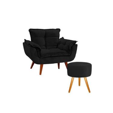 Imagem de Conjunto 1 Poltrona Opala com 1 Puff Redondo Luxo com Pés Estilo Retrô