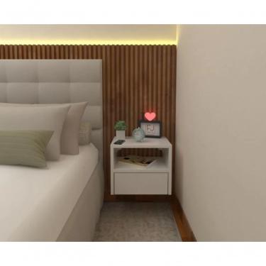 Imagem de Mesa De Cabeceira 30cm Branco Off White Com Gaveta E Nicho
