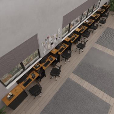 Imagem de Conjunto De Escritório Tech 8 Livreiro 1 Buffet E 9 Mesas 90 - Preto E Cedro Preto E Cedro