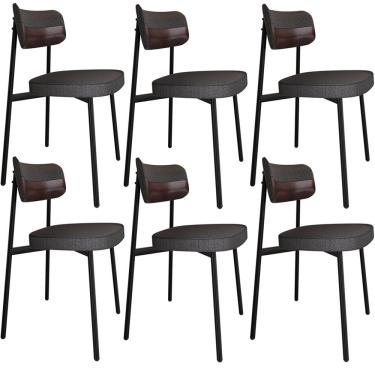 Imagem de Kit 06 Cadeiras Estofada Para Sala de Jantar Astrid Preto C01 Linho Preto Courino Café - Lyam Decor