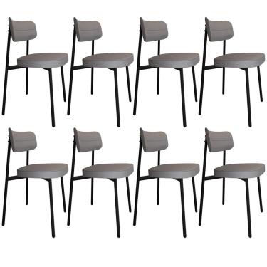 Imagem de Kit 08 Cadeiras Estofada Para Sala de Jantar Astrid Preto C01 Linho Cinza - Lyam Decor