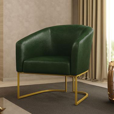 Imagem de Poltrona Decorativa Industrial Dourado Stella Sintético PU Verde D03 - D'Rossi