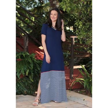 Imagem de Vestido Longo Pau a Pique Listrado Azul Marinho
