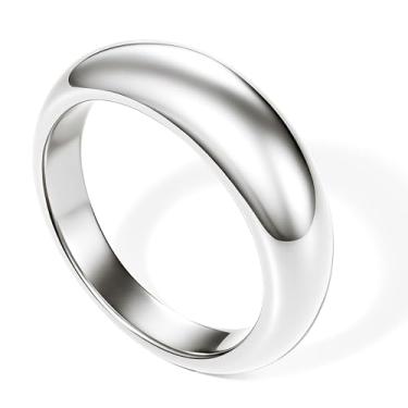 Imagem de Anéis grossos de ouro não manchados para mulheres, anéis de cúpula banhados a ouro 14K, aliança de casamento empilhável, joia tamanho 6-11, 9, Aço inoxidável, Sem pedra preciosa