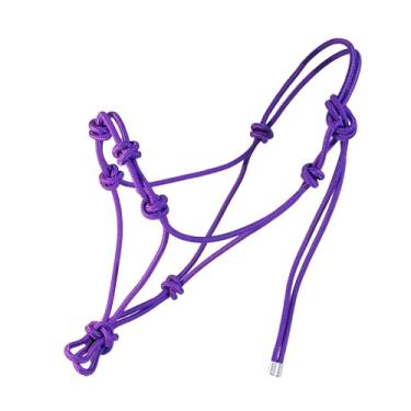 Imagem de horzmetnex Cabresto de corda de 4 nós para cavalos – Corda rígida forte de 1/10.2 cm Cabresto de treinamento sem mordidas, leve e ajustável (roxo elétrico, padrão)