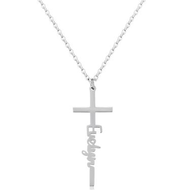 Imagem de Rotnso Colar de cruz para mulheres, banhado a ouro real 14 K, delicado, pingente de cruz pequena, simples, moderno, fofo, colar de corrente com pingente de cruz, cesta de Páscoa, enchimentos, batismo