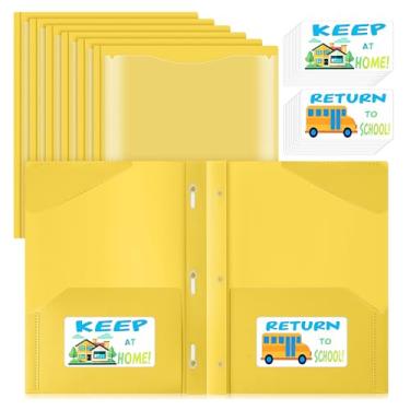 Imagem de Henoyso Conjunto de 24 pastas para levar para casa com bolsos frontais, pastas de plástico resistente para trabalhos de casa com 2 compartimentos e 3 pinos para conector, escola a casa, 30 × 24 cm