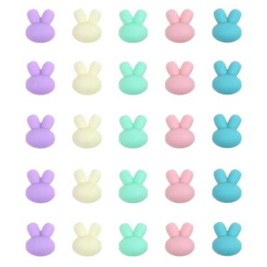 Imagem de 25 peças de contas de silicone de coelho, contas focais coloridas de coelho 3D, mini silicone para fabricação de chaveiros, contas soltas criativas a granel para canetas, artesanato, artesanato