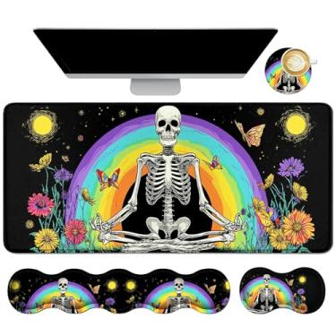 Imagem de Dikoer 4 peças de almofada de espuma de memória para teclado e mouse + tapete de mesa para jogos 80 cm x 30 cm + almofada de pulso de mouse + conjunto de porta-copos, protetores de mesa