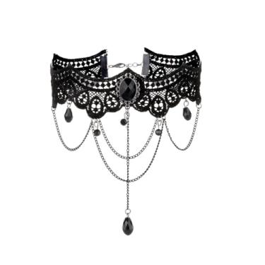 Imagem de Progresssail Gargantilha feminina gótica de renda preta com pingente de cruz, correntes de prata em camadas, contas de gota de cristal preto, vintage, estilo punk rock, acessório de joia gótica