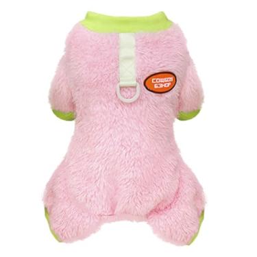 Imagem de Izefia Suéter de cachorro roupas roupas de lã suéter de lã macacão inverno quente moletom 4 pernas pijama padrão fofo suéter caubói para cães pequenos gato médio rosa M