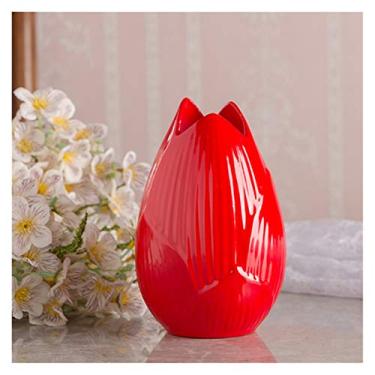 Imagem de Vaso de flores vermelho vaso de cerâmica flor vermelha lótus vaso de porcelana moda moderna vaso de mesa decoração de casamento casa presentes divertidos jardim decoração de casa vasos de flores (cor