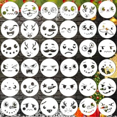 Imagem de Estêncil de Natal, 36 folhas, pequenos estêncis para artesanato, reutilizáveis, Natal, rosto engraçado, boneco de neve, estêncil para pintura em enfeites de madeira, tecidos de casa de fazenda, parede