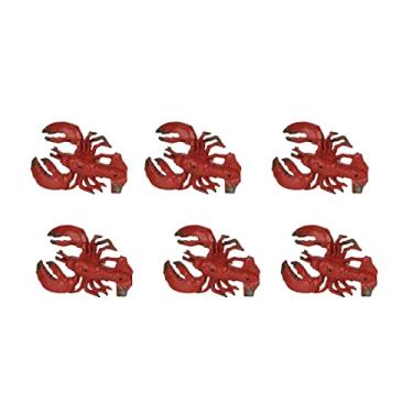 Imagem de Conjunto de 6 puxadores de gaveta lagosta de ferro fundido vermelho/preto com acabamento envelhecido