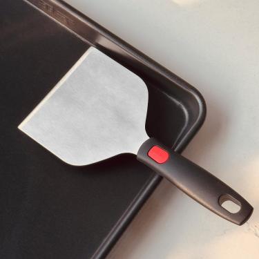 Imagem de Raspador de chapa larga, 12 cm x 10 cm, raspador de hambúrguer esmagado, espátula, espátula, torneador de hambúrguer, cabo de silicone completo, acessórios de grelha de grau profissional, aço