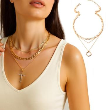 Imagem de Conjunto de colar com pingente multicamadas em camadas para mulheres, pingente de cruz delicado empilhável, presente para formatura, amizade ou ocasiões especiais