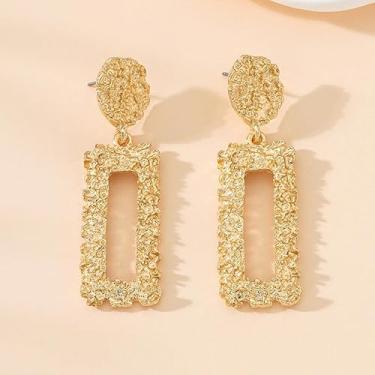 Imagem de Brincos de gota texturizados de ouro exagerado indústria pesada geometria gota brincos pendentes moda decoração de orelha para mulheres, casamento, noivado, dia dos namorados, presente de dia das mães