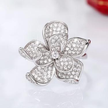 Imagem de Aliança de noivado de flor de camélia de zircônia cúbica branca banhada a ouro branco, alianças de compromisso, festas noturnas, presentes de dia dos namorados, alianças de eternidade para mulheres, 7