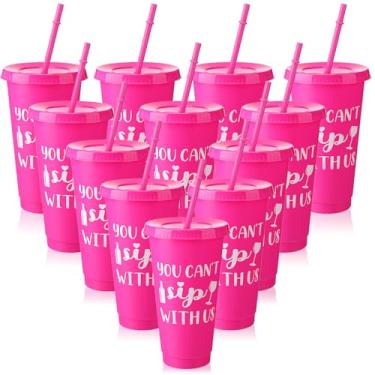 Imagem de SiliFine Copos de plástico reutilizáveis com tampas e canudo 12 peças You Can't Sip with Us Copos de plástico reutilizáveis a granel despedida de solteira festa do pijama menina fim de semana