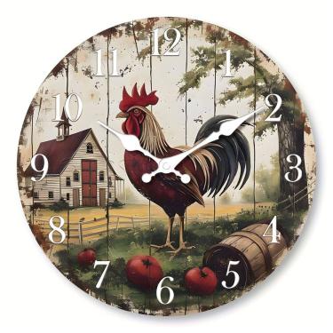 Imagem de Relógio de parede Vintage Rooster Farmhouse Style 30 cm de madeira