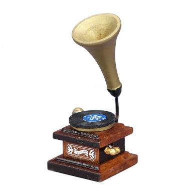 Imagem de Móveis de casa de bonecas em miniatura, gramofone de madeira, escala 1:12