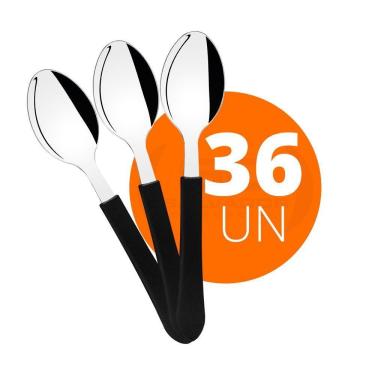 Imagem de Kit - 36 Colheres De Sopa Leme Com Lâmina Em Aço Inox Cabo Preto Cpbag - Tramontina 23183400
