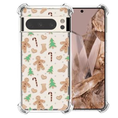 Imagem de CAROKI Capa de celular de Natal para Google Pixel 8 Pro - Capa protetora de TPU transparente e flexível com design de homem de gengibre, capa de feriado antiderrapante à prova de choque para meninos e