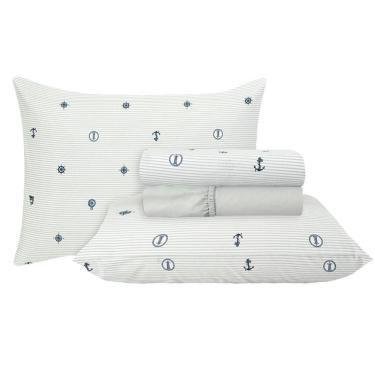 Imagem de Jogo De Cama Duplo Queen 4 Peças Percal 180 Fios Náutico Sonhare Prata