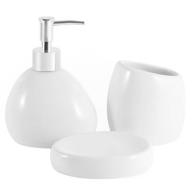 Imagem de Kit Banheiro Lavabo Cerâmica Serene Acessórios Branco 3 Pçs