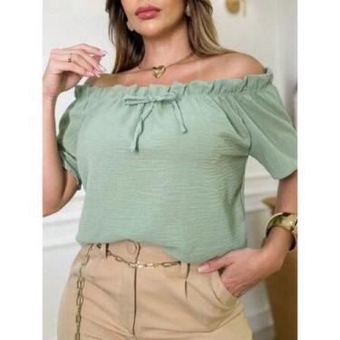 Imagem de Blusa CAMISA ESTILOSA Feminina Ombro a Ombro Manga Curta Verão Casual 