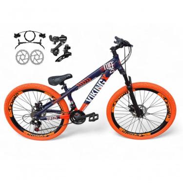 Imagem de Bicicleta Aro 26 Vikingx Tuff X25 Freeride Câmbios Shimano 21v Freio A Disco Aros Vmaxx Pneu Flame - Roxo-laranja