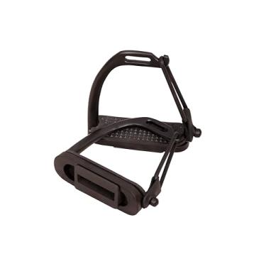 Imagem de Estribos de segurança preto fosco pavão para equitação S/aço com pisos, estribos de cavalo, estribos de segurança de pavão equestre para adultos/crianças (10,8 cm polegadas)