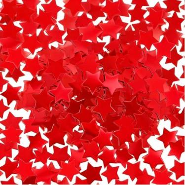 Imagem de KUNYYI Confete vermelho metálico estrela 0,78 polegadas/2 cm 8000 peças confetes de mesa para decoração de festa de aniversário ou balões cheios