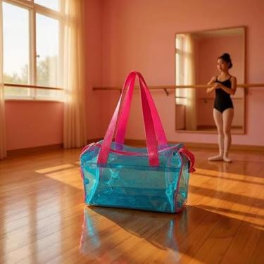 Imagem de Bolsa Transparente, Multiuso para Natação, Piscina, Balé, Escola, Academia e Trabalho – Resistente, Espaçosa e Impermeável (Azul com Pink)