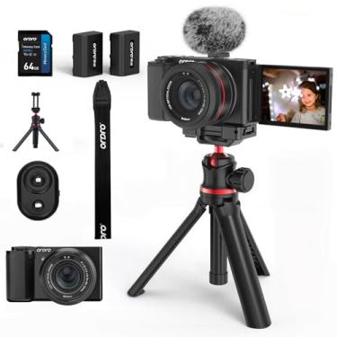Imagem de ORDRO Câmeras digitais 5K para fotografia - Câmera criadora de conteúdo de viagem com zoom óptico de 64 MP 12X e câmera de vlogging do YouTube com tela flip, microfone e tripé, cartão de memória de 64