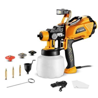 Imagem de Pistola de Pintura Pulverizadora 600W 1200ml 127V Luz de LED com 3 Bicos e Acessórios - DEKO