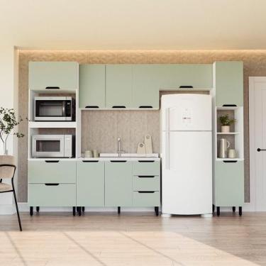 Imagem de Cozinha Modulada 5 Peças sem Tampo Maeena Politorno, Branco Verde