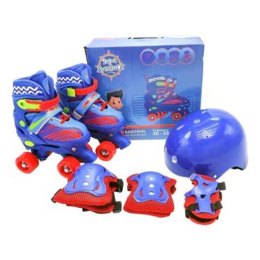 Imagem de Patins Quad Infantil Azul Com Kit Proteção Turma da Aventura Unitoys, 