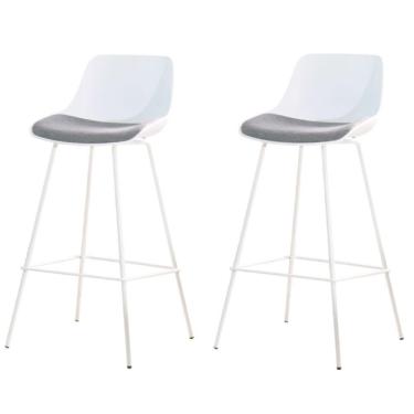Imagem de Kit 2 Banquetas Altas Medelín Rivatti Estofada Em Polipropileno Branco E Cinza Mecla Base Aço