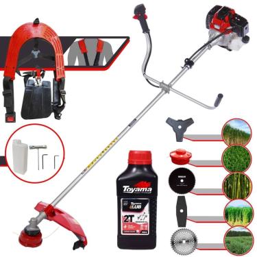 Imagem de Roçadeira Multifuncional Toyama RT43-L À Gasolina 43cc 1,7HP 10.000rpm Com Carretel de Nylon + Kit 4 Lâminas de Corte + ÓLEO TOYAMA FG50 2 Tempos