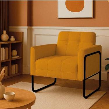 Imagem de Poltrona Sala Industrial Alta Tubo Preto Elisa Bouclê Mostarda D03 - D