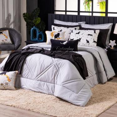 Imagem de Kit Edredom Gatos Cinza com Almofadas SOLTEIRO 05 Peças - Dupla Face P
