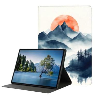Imagem de DHEEBFWE Capa para iPad 9ª/8ª/7ª geração (2021/2020/2019) 10,2 polegadas, capa fina de couro PU com suporte ajustável, despertar/hibernar automaticamente, paisagem de montanha