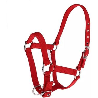 Imagem de MedTouch Cavalo Halter Nylon Tamanho Completo Ajustável Tack Shows Equestre (Vermelho)