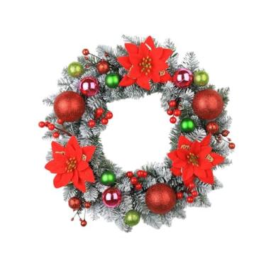 Imagem de Fenteer Guirlanda de Natal para Porta de Entrada, Guirlanda de Natal, Sazonal, Decoração de Natal para Casa, Bolas Vermelhas