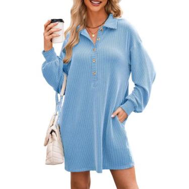Imagem de Vestido feminino Alvaq, outono de 2024, moderno, casual, azul com bols
