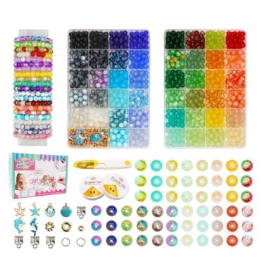 Imagem de Asixxsix Kit para confecção de pulseiras com 1190 peças de miçangas de vidro de 15 mm, 48 cores de miçangas de cristal, 2 caixas de redondas, ideal para iniciantes (tipo 2)