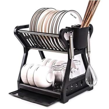 Imagem de Escorredor de Louça Desmontável Compacto Plástico Preto - Organizador de Pratos, Copos e Talheres (Não Enferruja) (Preto)