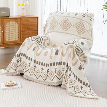 Imagem de JPGGD Capa de sofá boho, capa de sofá de chenille lavável para cães, capas de sofá boho para sofá animais de estimação, capas de sofá boêmias para poltrona reclinável (cáqui, 180 cm x 180 cm)